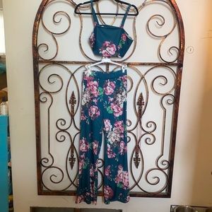 2 piece floral stretch top and bottom